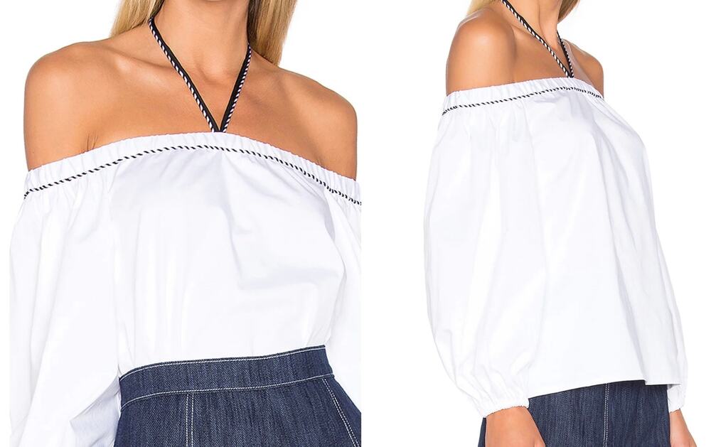 Alexis Karen Womens XS Off-the-Shoulder Halter Long Sleeve Crop Top Blouse